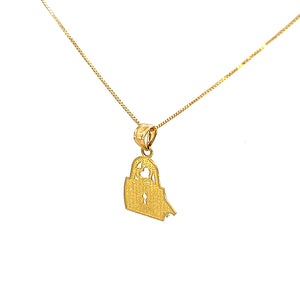 10K Real Gold Lock & Key Charm/ Pendant With Box Chain