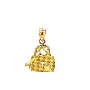 10K Real Gold Lock & Key Charm/ Pendant With Box Chain