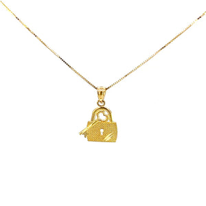 10K Real Gold Lock & Key Charm/ Pendant With Box Chain