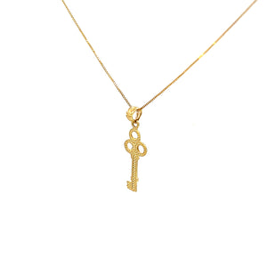 10K Real Gold Lock & Key Charm/ Pendant With Box Chain