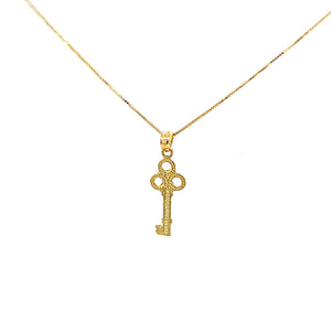 10K Real Gold Lock & Key Charm/ Pendant With Box Chain