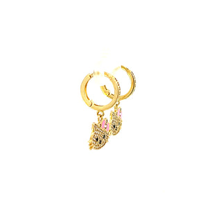 10K Real Gold Key Style Pink Cat Face Set/ Charm/ Earrings