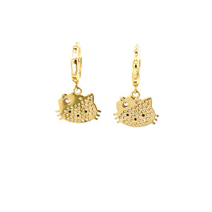 10K Real Gold Key Style Pink Cat Face Set/ Charm/ Earrings