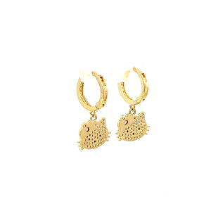 10K Real Gold Key Style Pink Cat Face Set/ Charm/ Earrings