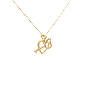 10K Real Gold Heart & CZ Key Charm With Box Chain