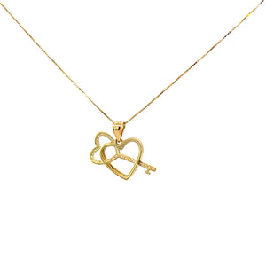 10K Real Gold Heart & CZ Key Charm With Box Chain