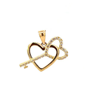 10K Real Gold Heart & CZ Key Charm With Box Chain