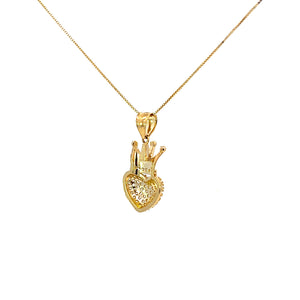 10K Real Gold CZ Crown Heart Charm With Box Chain