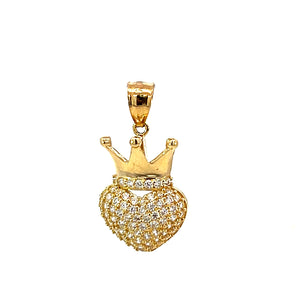 10K Real Gold CZ Crown Heart Charm With Box Chain