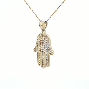 10k Solid Yellow Gold Hamsa CZ Charms with Box Chain