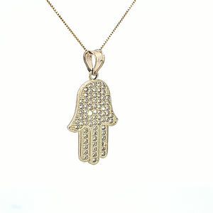 10k Solid Yellow Gold Hamsa CZ Charms with Box Chain