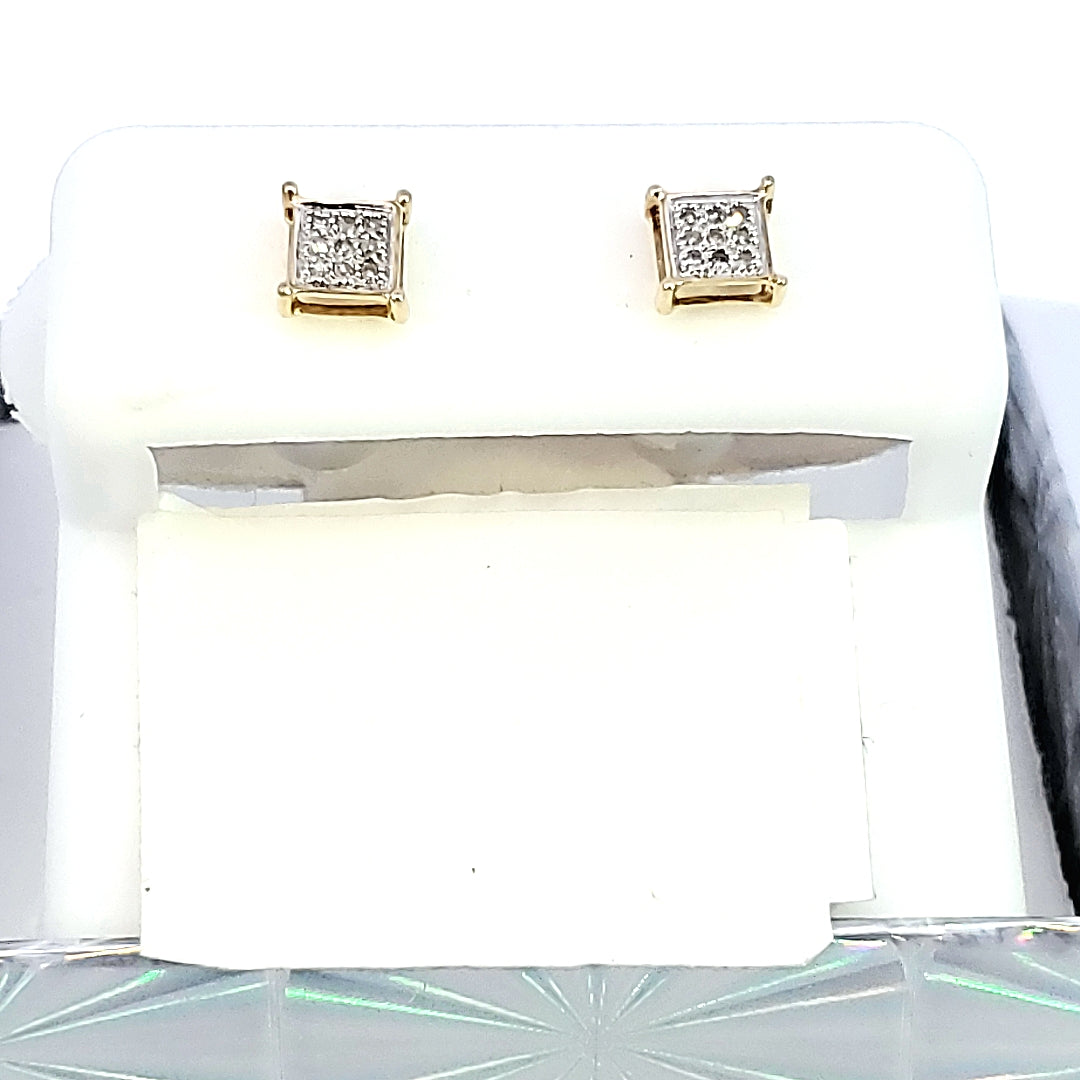 10K Y Gold with 0.06 Ct MP Diamond Square Earring (S) for Girls/Women