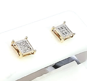 10K Y Gold with 0.06 Ct MP Diamond Square Earring (S) for Girls/Women