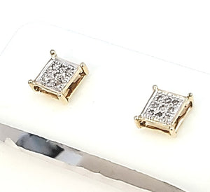 10K Y Gold with 0.06 Ct MP Diamond Square Earring (S) for Girls/Women