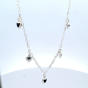 925 Sterling Silver Hollow Fancy Paper Clip Anklet/Bracelet with Blue CZ & Silver Puff Heart Charm