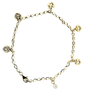 10K Real Gold Heart Charms W/Crystal Fancy Anklet/Bracelet (10")