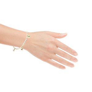 10K Real Gold Heart Charms W/Crystal Fancy Anklet/Bracelet (10")