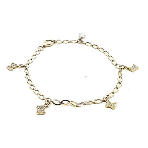 10K Real Gold Fancy Bracelet with Butterfly CZ & W/Crystal Charms