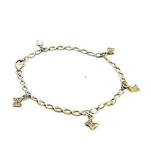 10K Real Gold Fancy Bracelet with Butterfly CZ & W/Crystal Charms