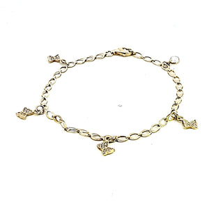 10K Real Gold Fancy Bracelet with Butterfly CZ & W/Crystal Charms