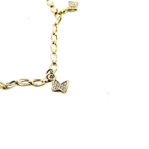 10K Real Gold Fancy Bracelet with Butterfly CZ & W/Crystal Charms