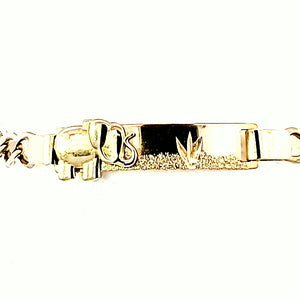 10K Real Gold Fancy Figaro ID Bracelet (Sliding - Elephant Charm) (5.5")