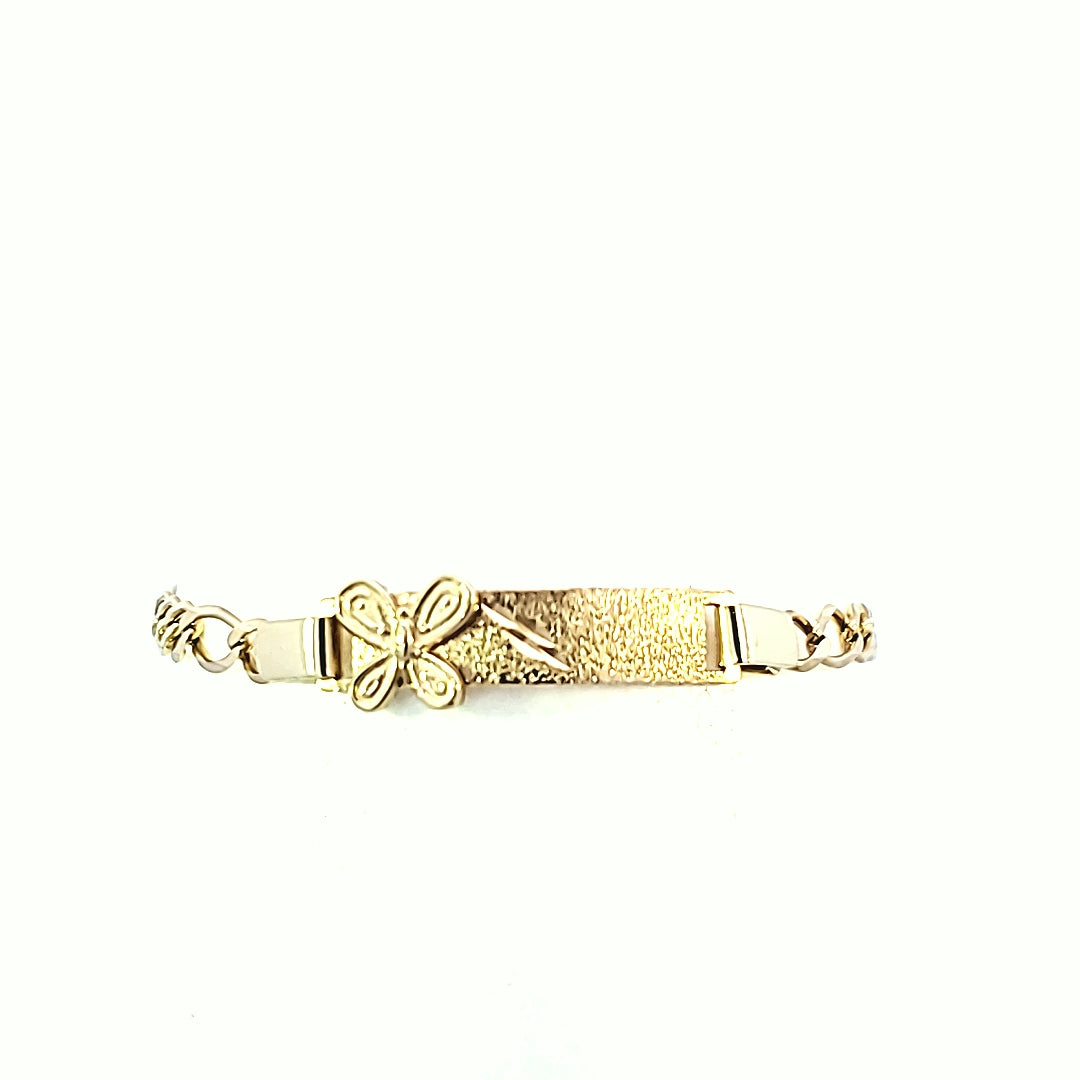 10K Real Gold Fancy Figaro ID Bracelet (Sliding - Butterfly Charm) (5.5")