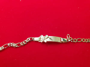 10K Real Gold Fancy Figaro ID Bracelet (Sliding - Butterfly Charm) (5.5")