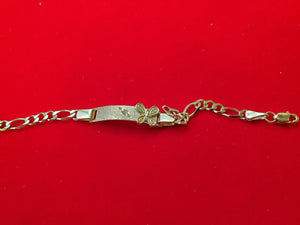 10K Real Gold Fancy Figaro ID Bracelet (Sliding - Butterfly Charm) (5.5")