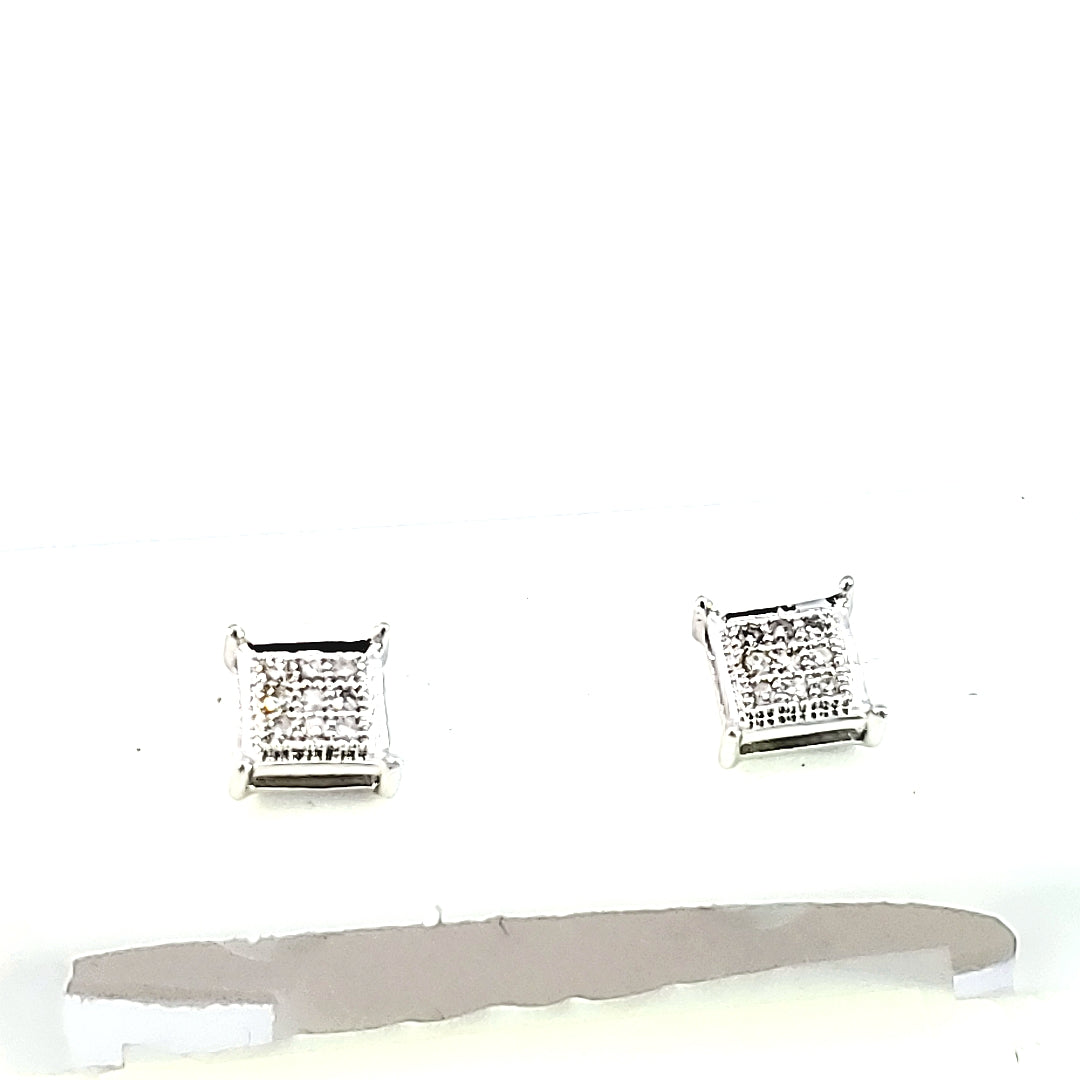 10K W Gold with 0.05 Ct MP Diamond Square Earring (S) for Girls/Women