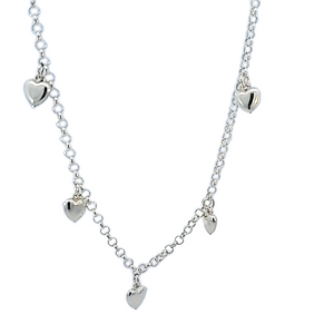 925 Sterling Silver Hollow Fancy Paper Clip Anklet/Bracelet with 5 Puff Heart Charm