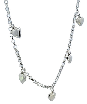 925 Sterling Silver Hollow Fancy Paper Clip Anklet/Bracelet with 5 Puff Heart Charm
