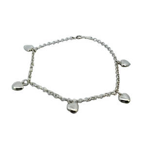 925 Sterling Silver Hollow Fancy Paper Clip Anklet/Bracelet with 5 Puff Heart Charm