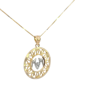 10K Real Solid Gold T.T. Round Mom Charm with Box Chain