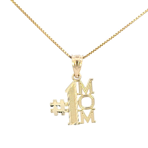 10K Real Solid Gold #1 Mom Charm with Box Chain