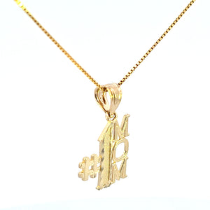 10K Real Solid Gold #1 Mom Charm with Box Chain