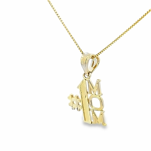 10K Real Solid Gold #1 Mom Charm with Box Chain