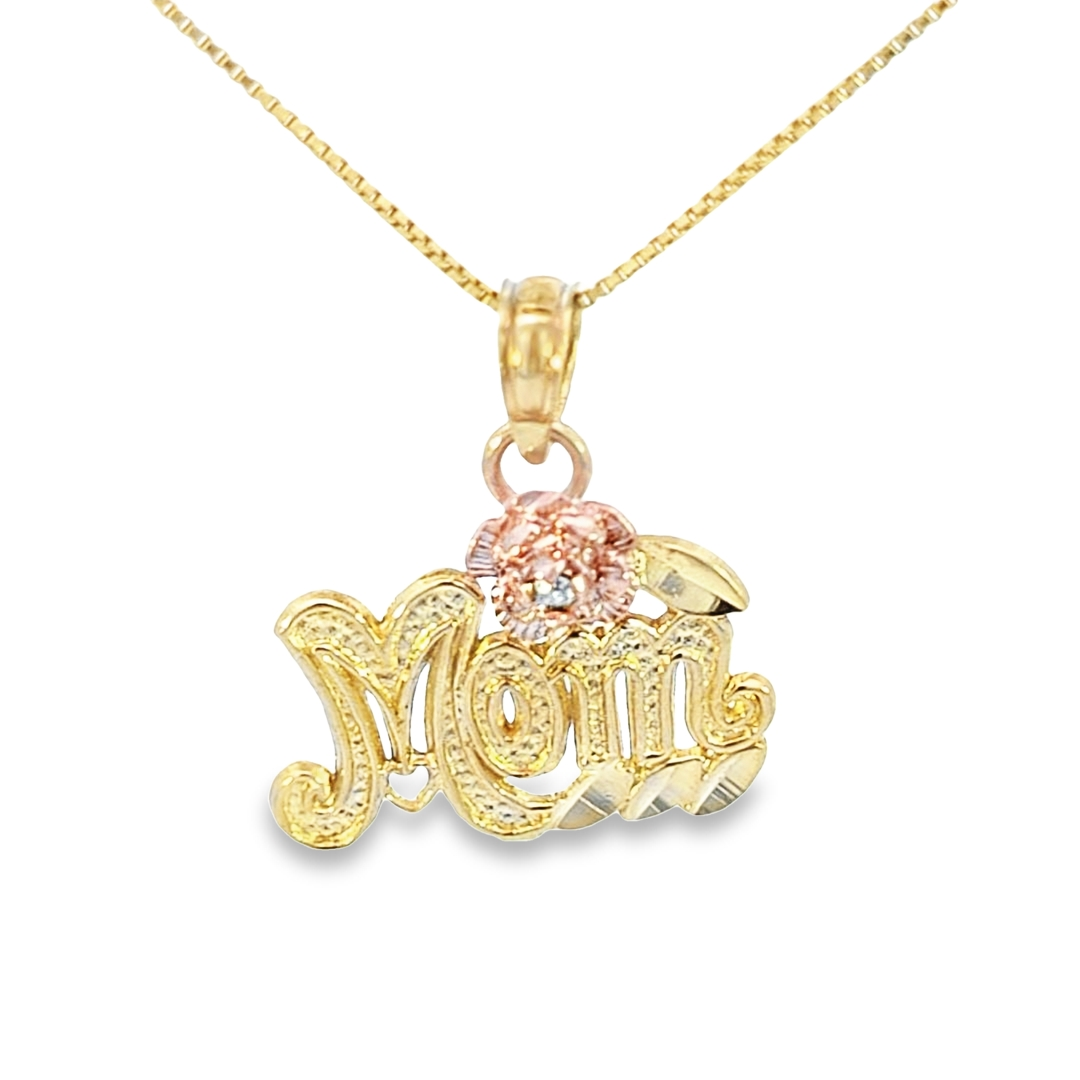 10K Real Solid TC Mom with Rose Charm with Box Chain
