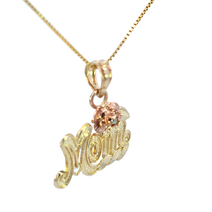 10K Real Solid TC Mom with Rose Charm with Box Chain
