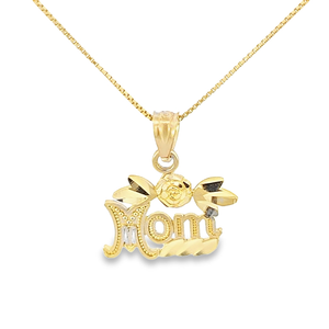 10K Real Solid Mom with Flower Charm with Box Chain