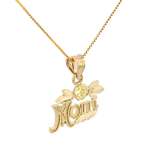 10K Real Solid Mom with Flower Charm with Box Chain