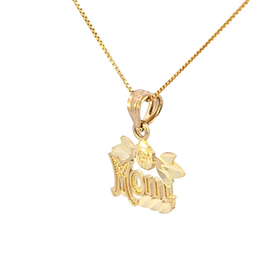 10K Real Solid Mom with Flower Charm with Box Chain