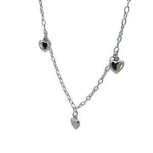 925 Sterling Silver Hollow Fancy Paper Clip Anklet/Bracelet with 3 Puff Heart Charm