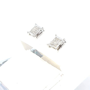 10K W Gold with 0.10 Ct MP Diamond Square Earring (M) for Girls/Women