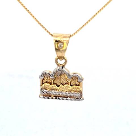 10K Real Solid Gold Two Tone Last Supper Small CZ Charm with Box Chain