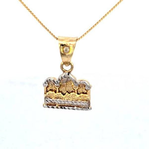 10K Real Solid Gold Two Tone Last Supper Small CZ Charm with Box Chain