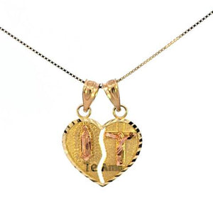 10K Real Two Tone Gold Guadalupe Jesus Heart Te-Amo Charm with Box Chain