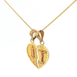 10K Real Gold Two Tone Guadalupe Jesus Heart Te-Amo Charm with Box Chain
