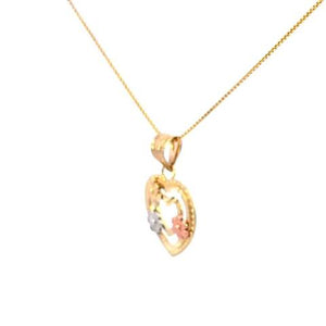 10K Real Gold Tri Color Heart with flowers Charm with Box Chain