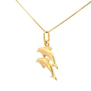 10K Real Gold Two Dolphins Charm with Box Chain